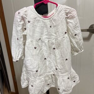 Cat & Jack White Dress with Brown Heart Accents